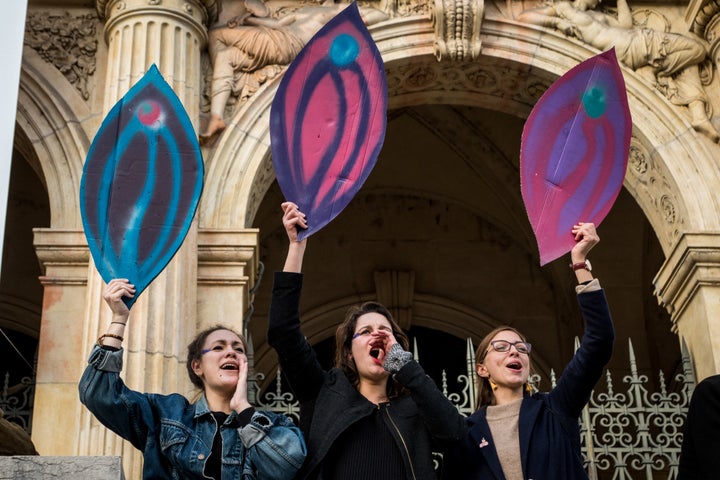 Women at the "Nous Toutes" protest in Lyon, France. 