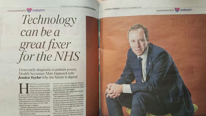 Matt Hancock has been accused of breaking the ministerial code over an article in the Evening Standard's paid-for 'Future London Health Supplement' 