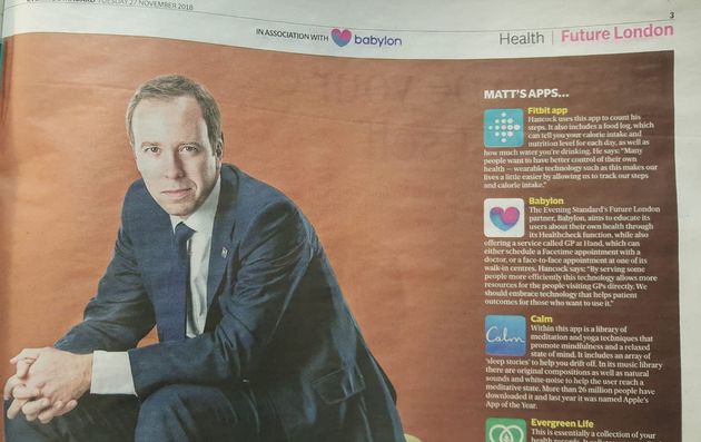 The health secretary listed Babylon among the health apps on his phone 