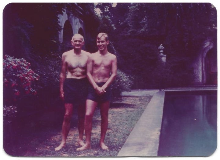 Robert “Bobby” Cutler, left, and Skip Koons at the pool at the Dumbarton Oaks mansion in Washington, D.C., in Jul
