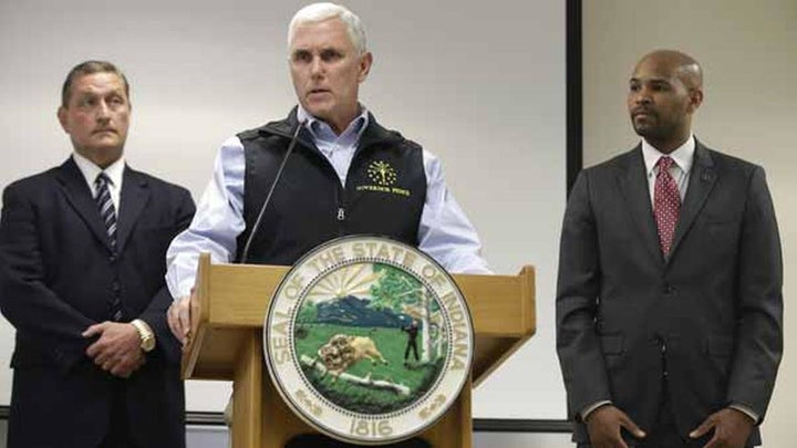 Here's then-Gov. Mike Pence with officials from the Centers for Disease Control and Prevention in 2015. They finally convinced him to lift a ban on needle exchanges to stem a spike in HIV in his state.