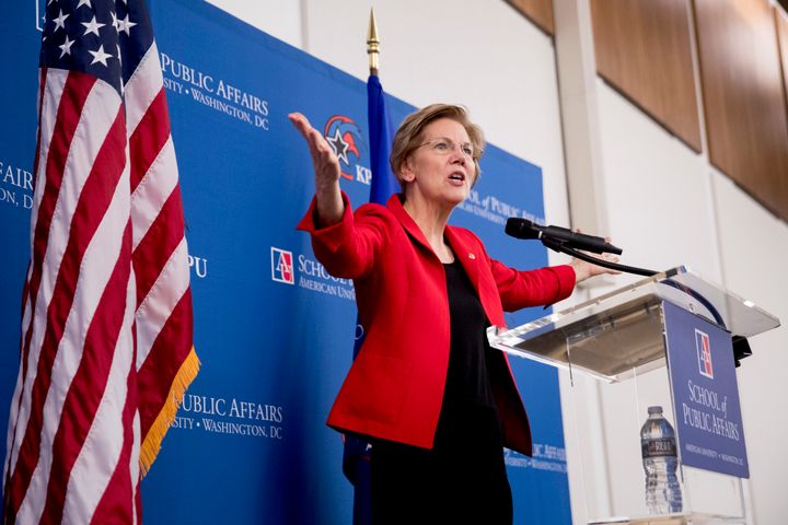 Sen. Elizabeth Warren (D-Mass) speaks at the American University Washington College of Law on Thursday.