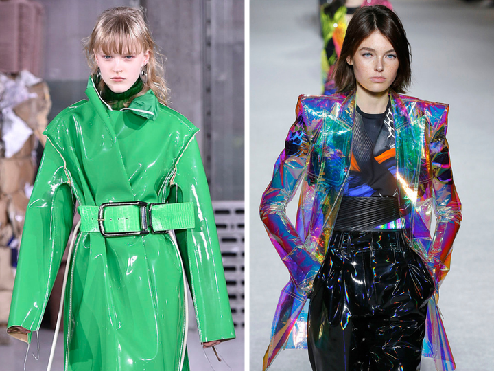 Models walk the runways at Marni (left) and Balmain (right). 