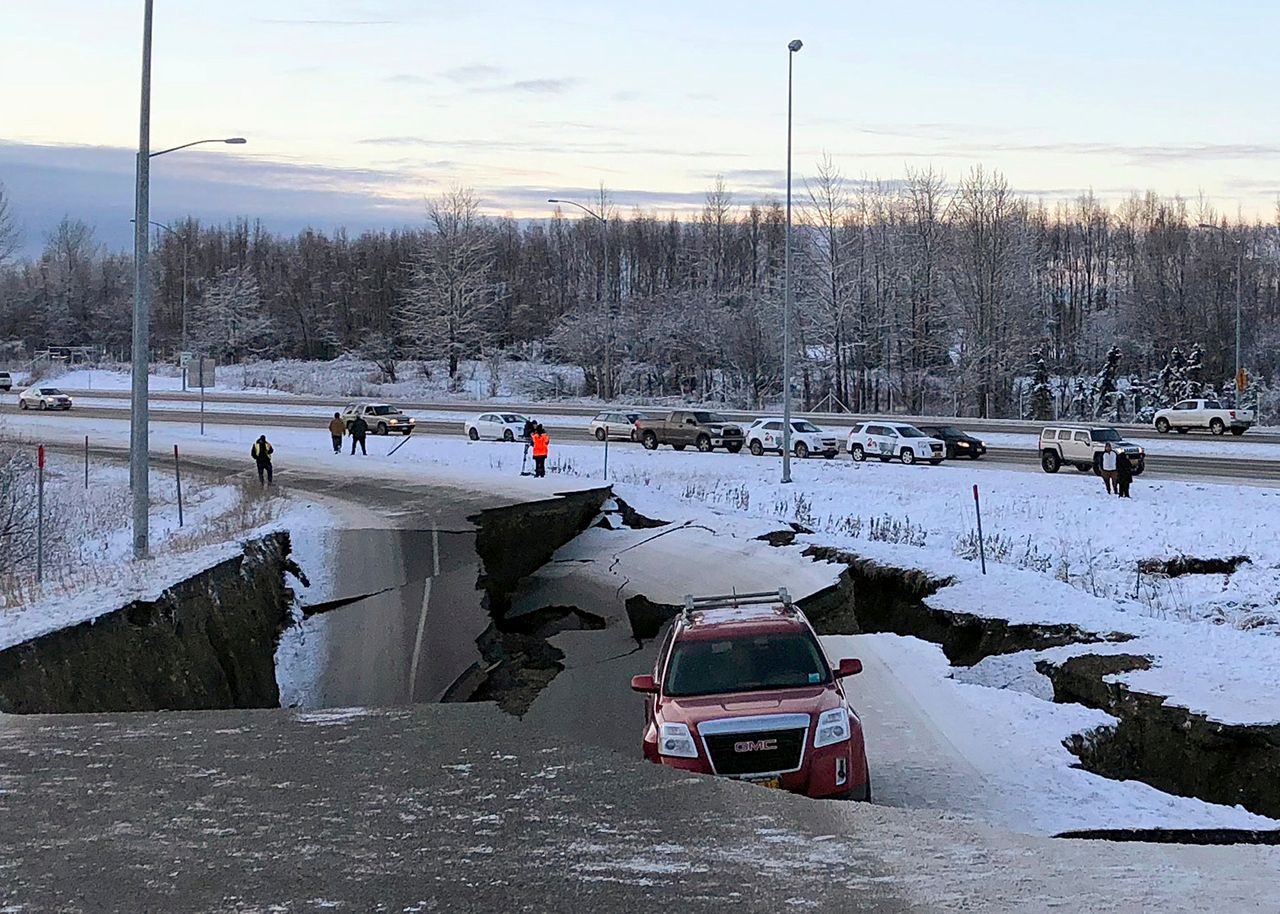 The earthquake destroyed an off-ramp at Minnesota Drive in Anchorage.