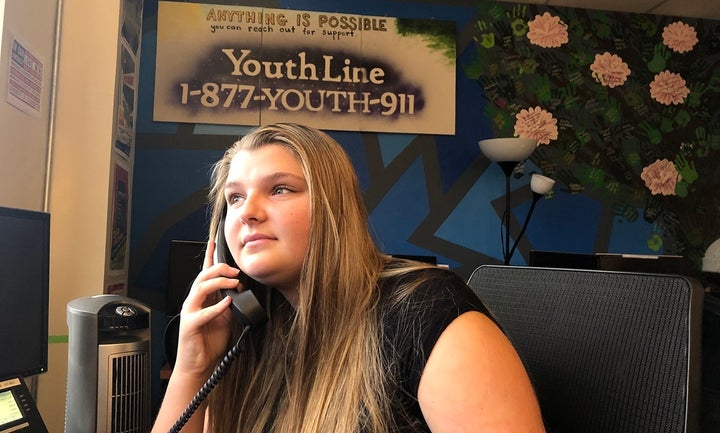 Amy Sloan, 17, is a volunteer at Oregon’s YouthLine in Portland. As youth suicide rates rise, schools and communities are offering more suicide prevention services.