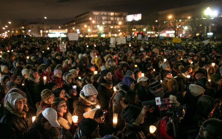 A vigil in Montreal for the victims of a Quebec City mosque shooting that left six people dead in January 2017. The number of reported hate crimes against Muslims in the country rose a staggering 151 percent from 2016 to 2017.