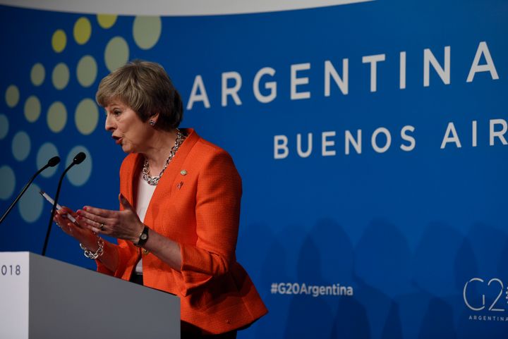 Theresa May speaking at the G20 summit on Saturday.