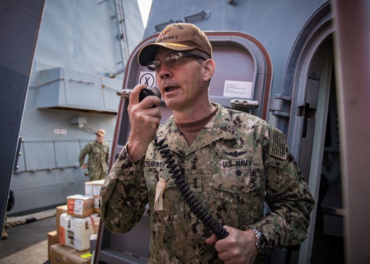 Vice Admiral Scott Stearney, commander of U.S. Naval Forces Central Command, U.S. 5th Fleet and Combined Maritime Forces, pictured in Bahrain on October 24, 2018. Stearney was found dead in his residence in the Gulf country on Saturday.