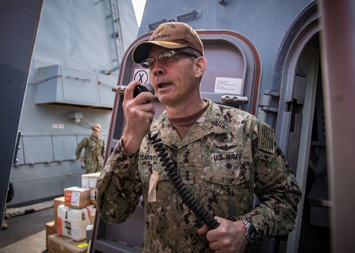 Vice Admiral Scott Stearney, commander of U.S. Naval Forces Central Command, U.S. 5th Fleet and Combined Maritime Forces, pictured in Bahrain on October 24, 2018. Stearney was found dead in his residence in the Gulf country on Saturday. 