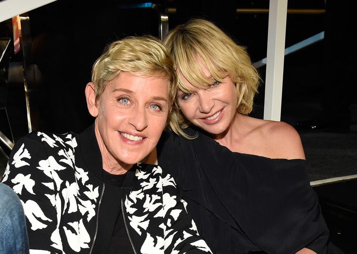 Ellen DeGeneres and Portia de Rossi attend the 2017 MTV Video Music Awards on August 27, 2017 in Inglewood, California.