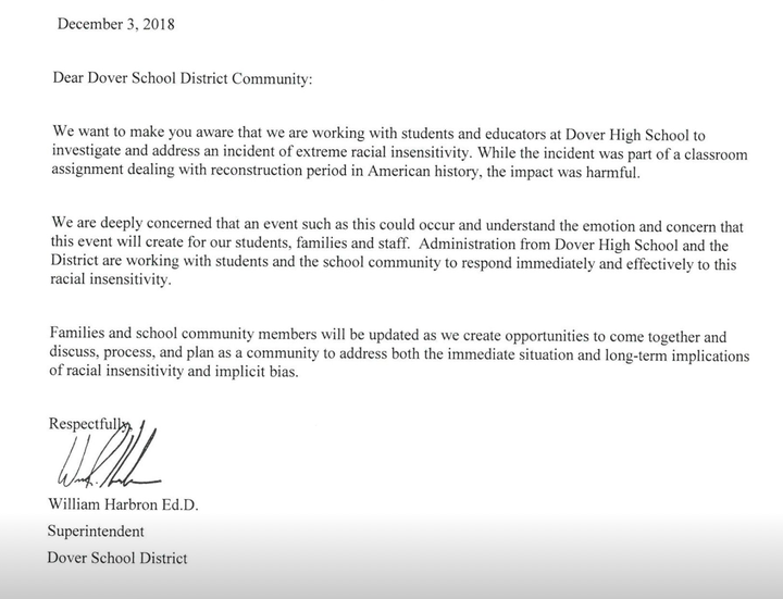 The "incident of extreme racial insensitivity" is currently being investigated by school officials.