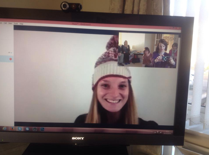 On Skype to my family, about 10 seconds before the tears...