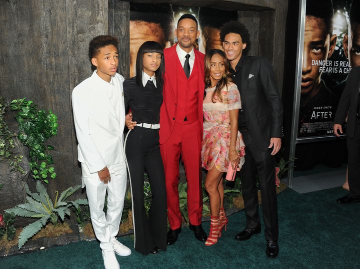 Will Smith poses with his family, from left, Jaden Smith, Willow Smith, actress Jada Pinkett Smith and Trey Smith at the "After Earth" premiere on May 29, 2013. 