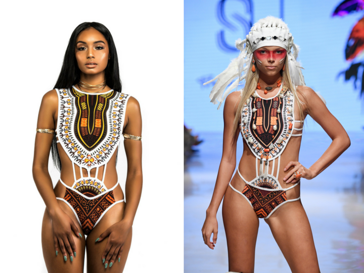 One of Bfyne's swimsuits on the left and a swimsuit by Silvia Ulson on the right.