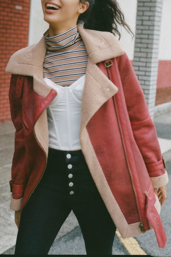This shearling lined faux leather jacket