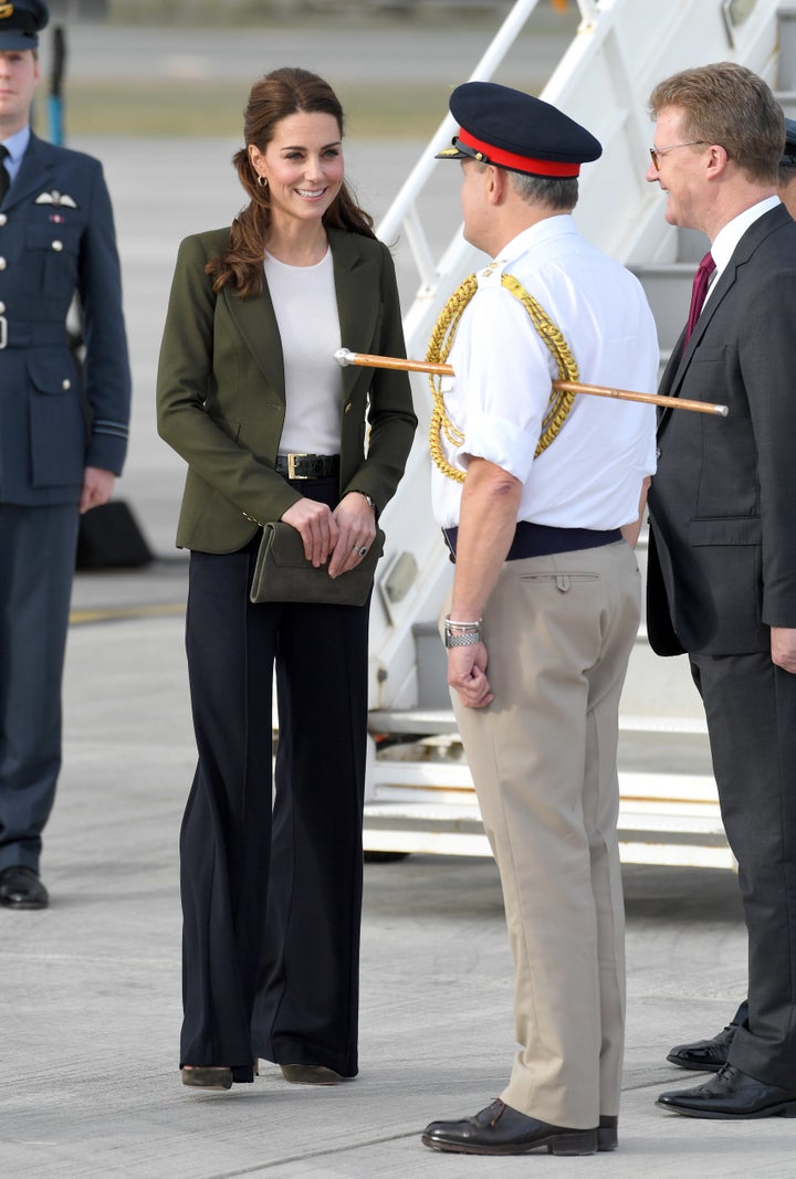 The Duchess of Cambridge arrives at RAF Akrotiri in Cyprus to meet serving personnel, families living on the base and members of the local community during an official visit on Dec. 5, 2018.