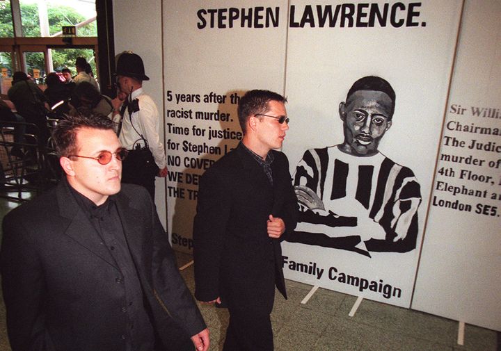 Two of the five white youths, Jamie Acourt (L) and David Norris, charged but never convicted of the murder of Stephen Lawrence.