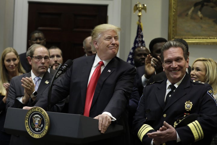 President Donald Trump smiles as he talks about the First Step Act in the Roosevelt Room of the White House on Nov. 14.