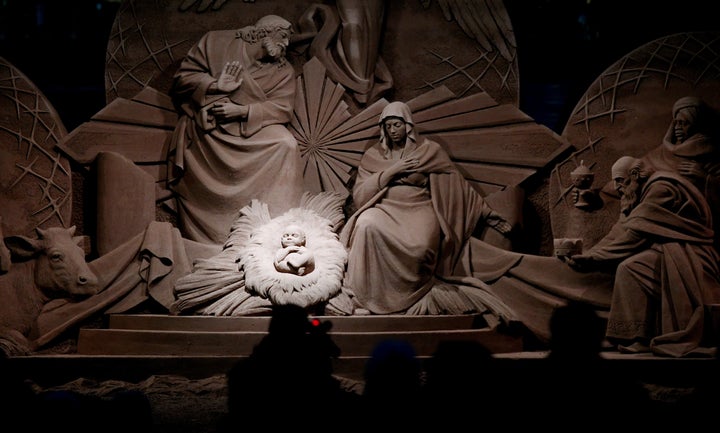 A nativity scene made of sand was unveiled in St. Peter's Square at Vatican City on December 7, 2018.