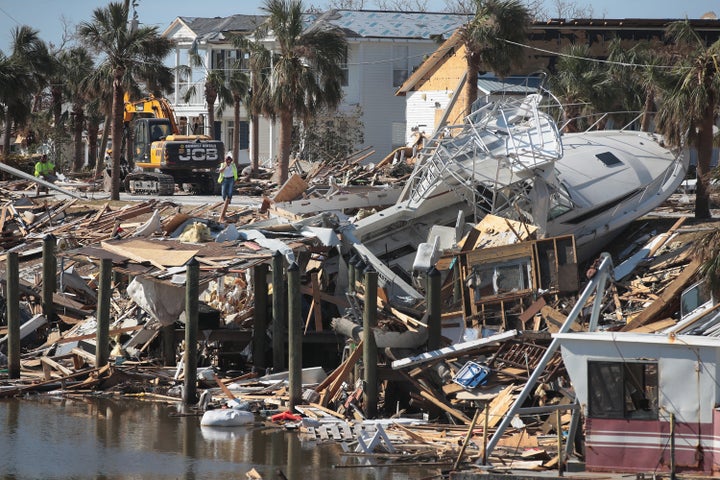 Debris from Hurricane Michael along the canal in Mexico Beach, Florida.