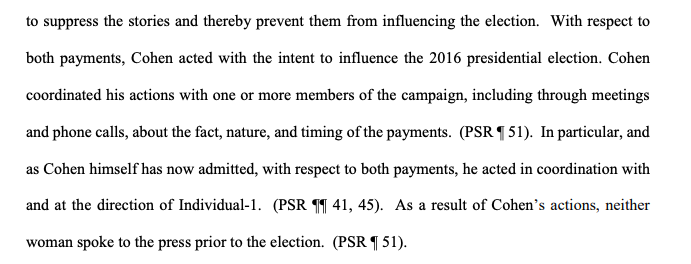 Prosecutors plainly state that Cohen acted at the direction of Trump.