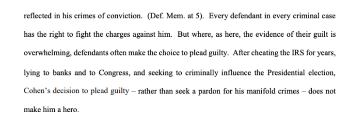 New York prosecutors suggested a "substantial term of imprisonment" for Cohen.