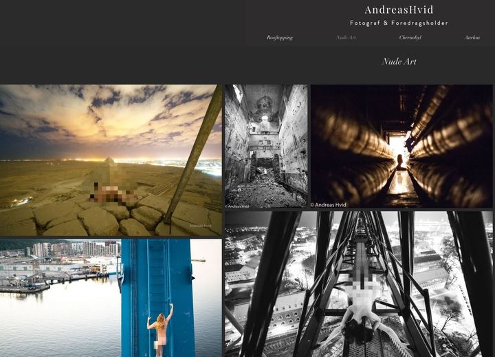 The website of photographer Andreas Hvid includes several images which appear to show subjects nude on historic landmarks, including the pyramids at Giza, top left. (Pixellated by HuffPost UK).