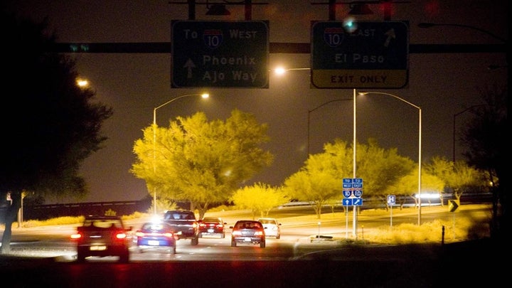 Streetlights guide the way for traffic in Tucson, Arizona. A rise in copper wire thefts from lights on some state roadways ac