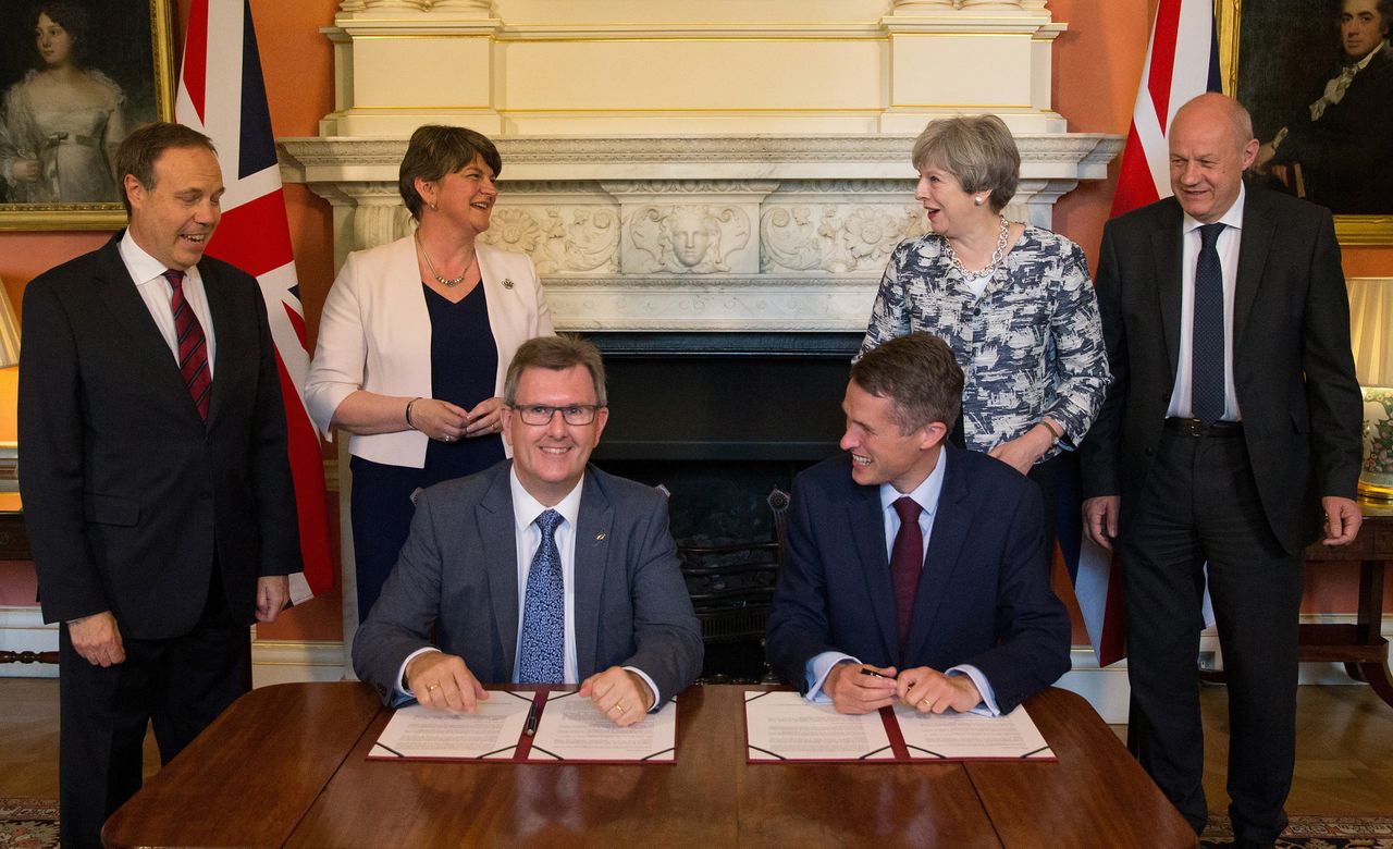 DUP chief whip Jeffrey Donaldson and then Government Chief Whip Gavin Williamson in 2016