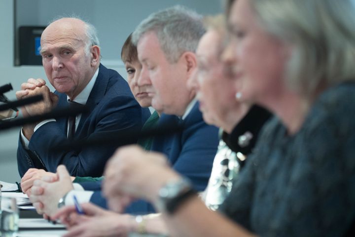 (left to right) Vince Cable, Caroline Lucas, Ian Blackford, Margaret Beckett and Liz Saville Roberts at a press conference in London calling for a so-called People's Vote.