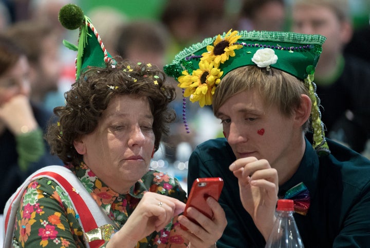 Delegates dressed as carnival revelers at the Green Party congress in Leipzig, Germany, Nov. 11. The Greens have recently risen in polling to become the country’s second-most-popular party, overtaking the center-left Social Democrats.