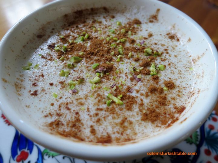 A mug of sahlep, a drink made with warm milk and a powder made from wild orchids.