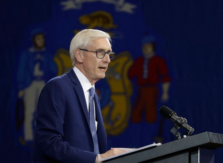 Wisconsin Gov.-elect Tony Evers (D) speaks at a campaign rally on Oct. 26. Like Whitmer, he has not taken part in public demonstrations against Republican power grabs.
