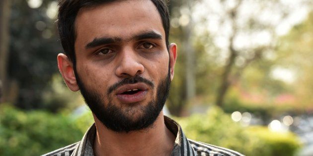 NEW DELHI, INDIA - APRIL 26: JNU student Umar Khalid rusticated for one semester and fined of Rs. 20,000/ by the authorities of JNU High Level Committee, on April 26, 2016 in New Delhi , India. JNU has suspended students Umar Khalid, Anirban Bhattacharya and Shehla Rashid Shora while slapping a fine of Rs. 10,000 on Students' Union President Kanhaiya Kumar. JNU students' union has decided to go on an indefinite hunger strike starting Wednesday to protest the action taken against its President Kanhaiya Kumar. Kanhaiya, Umar Khalid and Anirban Bhattacharya were arrested on charges of sedition in February in connection with an event against hanging of Parliament attack convict Afzal Guru. (Photo by Vipin Kumar/Hindustan Times via Getty Images)