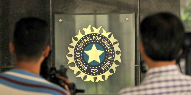 MUMBAI, INDIA JULY 19: A view of logo of the Board of Control for Cricket in India (BCCI) during a Council meeting of the Indian Premier League (IPL) at BCCI headquarters on July 19, 2015 in Mumbai, India. (Photo by Aniruddha Chowhdury/Mint via Getty Images)