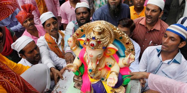 In a display of religious harmony amongst the communities, Muslim residents celebrate birthday of Lord Ganesha in Maharashtra.