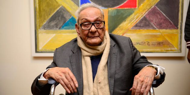 Syed Haider Raza Alias S.H. Raza, an Indian artist, poses for a profile shoot at Vadehra Art Gallery on February 21, 2014 in New Delhi, India.