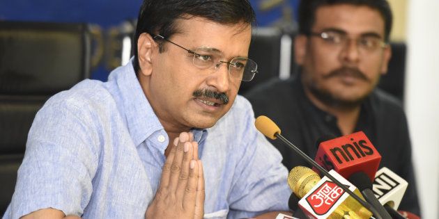 NEW DELHI, INDIA - JUNE 15: Delhi Chief Minister Arvind Kejriwal addressing a press conference. (Photo by Sonu Mehta/Hindustan Times via Getty Images)
