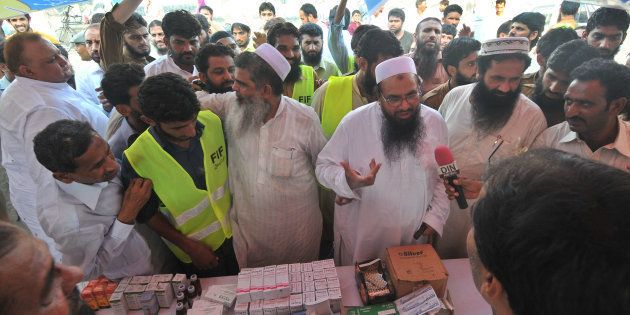 Hafiz Mohammad Saeed, chief of Pakistan's outlawed Islamic hardline Jamaat ud Dawa (JD), visits a medical camp in Lahore. Arif Ali/AFP/Getty Images