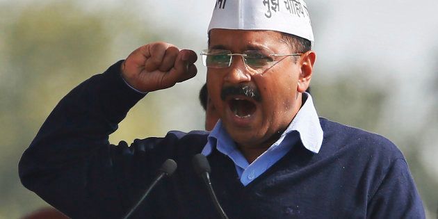 Arvind Kejriwal, leader of Aam Aadmi Party, addresses his supporters in New Delhi in 2015.