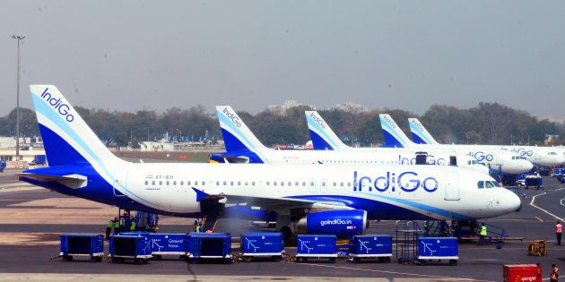 Indigo aircrafts at Indira Gandhi International Airport.