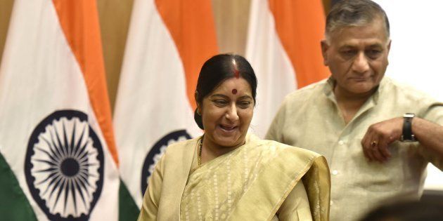 File photo of External Affairs Minister Sushma Swaraj and Minister of State VK Singh.