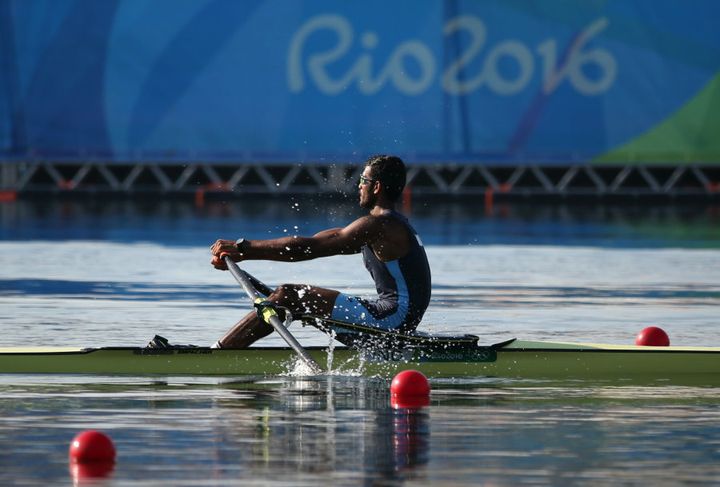 Dattu Baban Bhokanal of India competes in Men's Single Sculls at Rio Olympics.