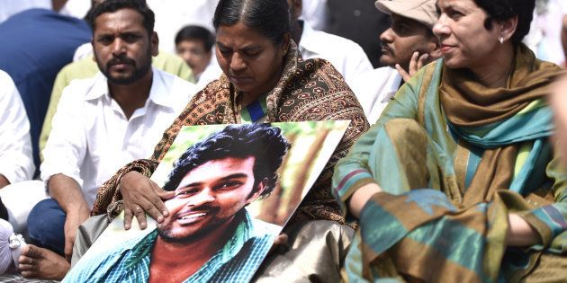 Radhika, mother of Dalit scholar Rohith Vemula, in New Delhi on 2 March 2016. (Photo by Arun Sharma/Hindustan Times via Getty Images)