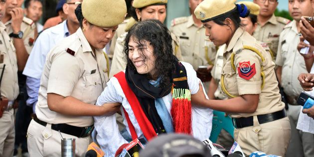 Human rights activist Irom Sharmila breaks her 16-year long fast at a press conference at Jawahar Lal Nehru Hospital on August 9, 2016 in Imphal, India.