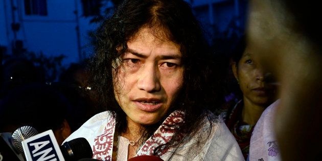 Indian human rights activist Irom Sharmila speaks to the media outside a prison hospital in Imphal August 20, 2014.