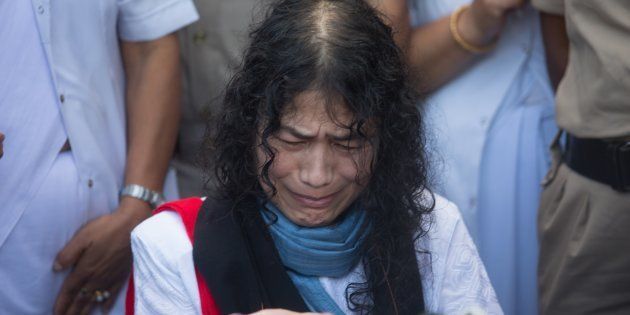 Human rights activist Irom Sharmila addressing press as she was brought to the Cheirap court on August 9, 2016 in Imphal, India.