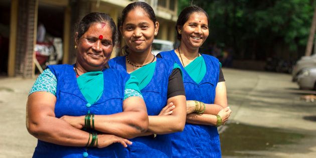 Vidya Bhosale, Parveen Khan, and Pushpa Shingare work at MyDidi, an app that helps domestic workers in Mumbai get better jobs.