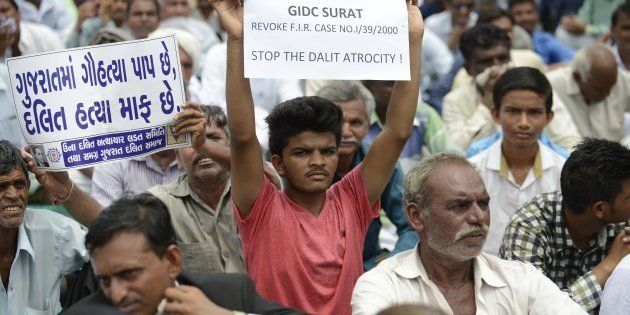 A protest rally against Dalit atrocities in Ahmedabad on 31 July 2016. (SAM PANTHAKY/AFP/Getty Images)