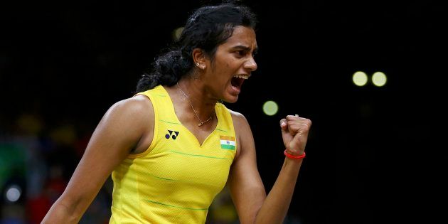 P.V. Sindhu reacts during match against Carolina Marin of Spain. REUTERS/Marcelo del Pozo